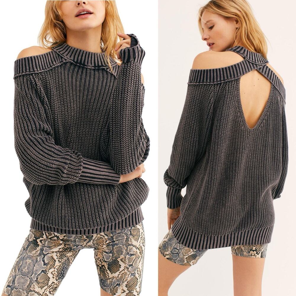 Free People Half Moon Bay Oversized 80s Workout Pullover Sweater Tunic L